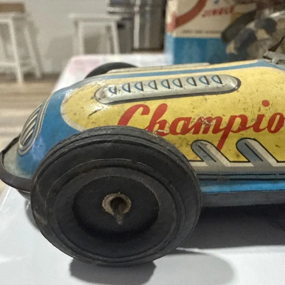 VINTAGE TIN FRICTION 1950'S OPEN WHEEL RACER RACE CAR W DRIVER #58 JAPAN